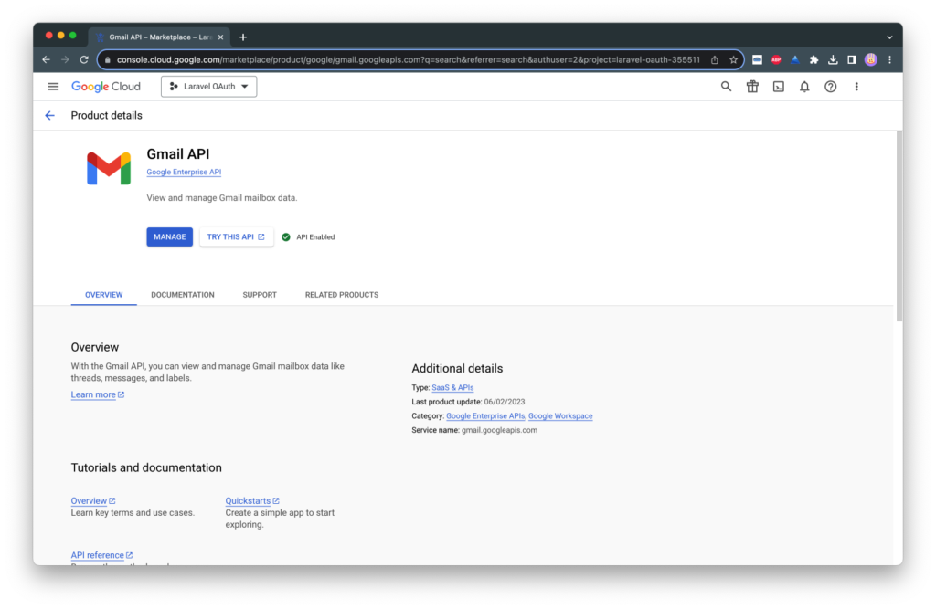 Create Cloud Project and Enable Gmail API