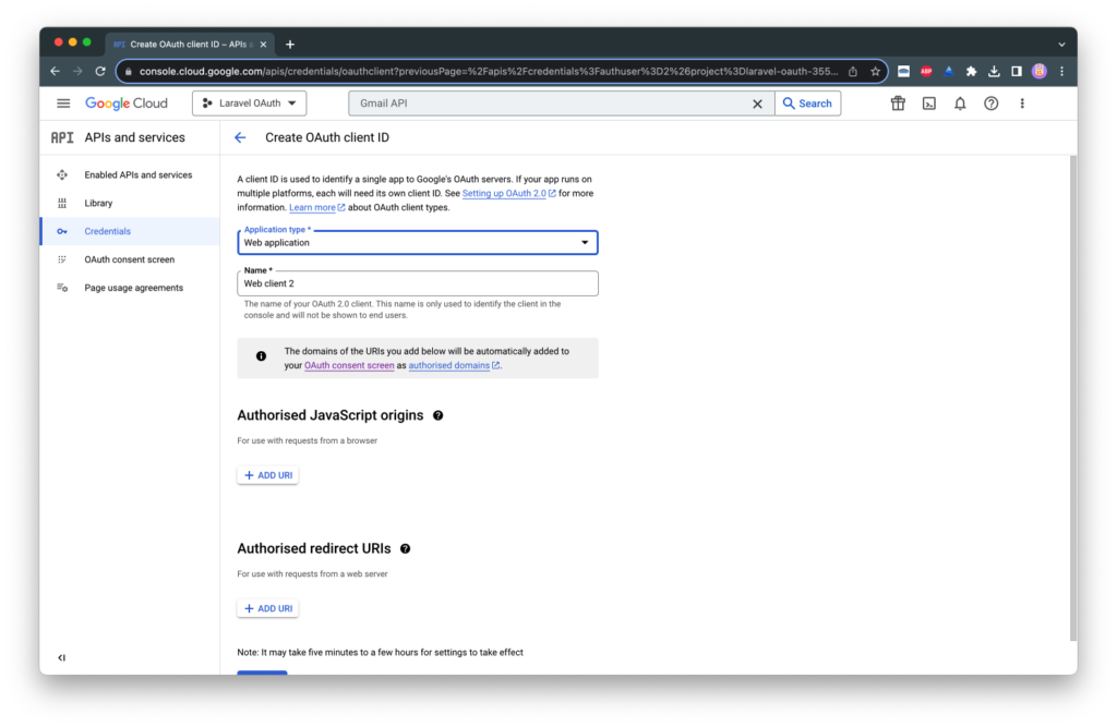 Create OAuth Client ID Google Cloud